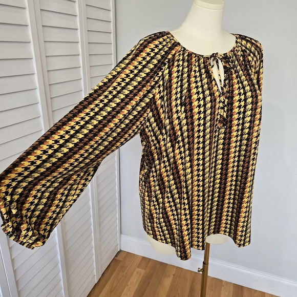 Belldini Houndstooth Blouse Women's 2X Retro 70s‎ Peasant Boho Eclectic Stretchy - Picture 3 of 13